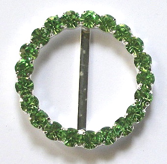 rb256 1 1/4" (id) x 1 3/4 " Peridot Rhinestone Buckle W/PRONGS c